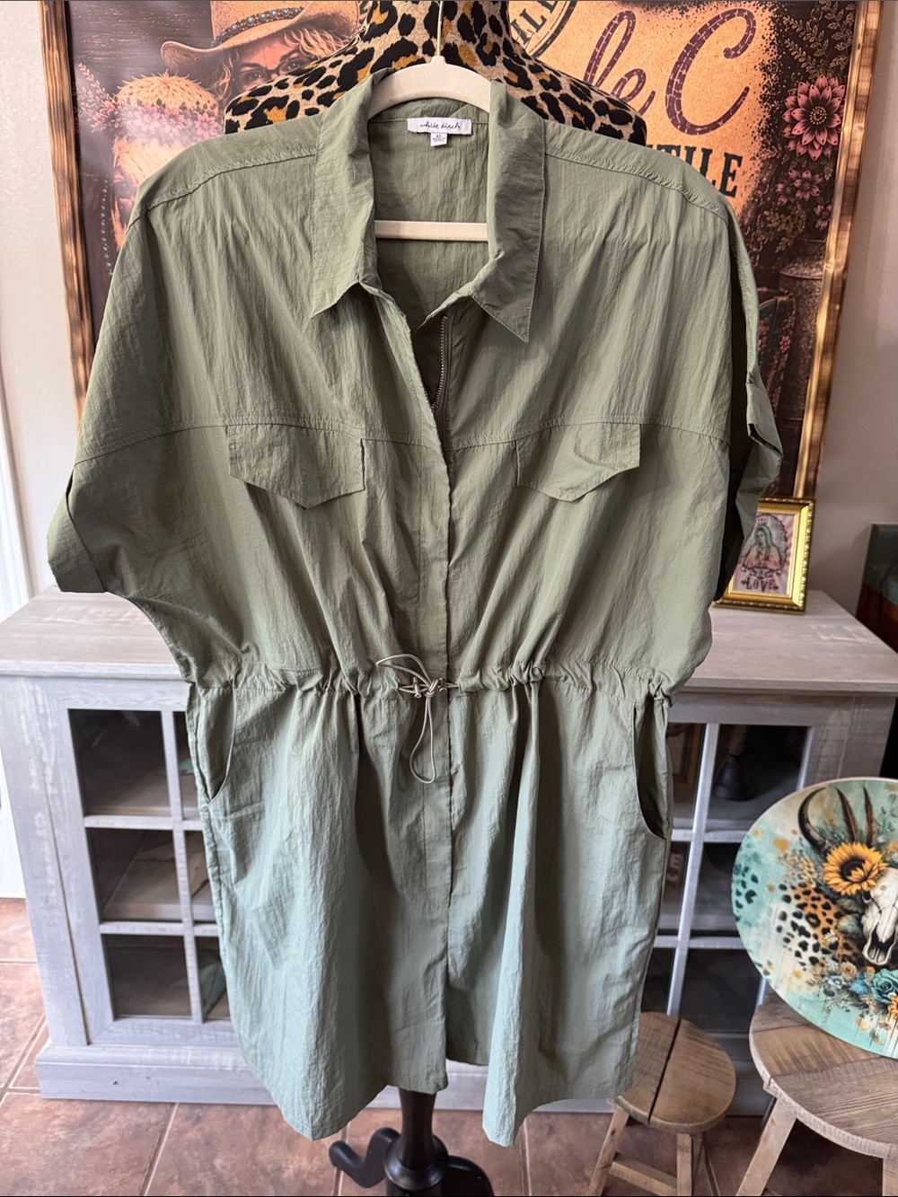 WHITE BIRCH Olive Green Utility Romper Size XL